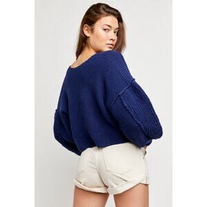 We The Free Sea Bright Pullover Oversized Cropped Knit Sweater - Blue, Small
